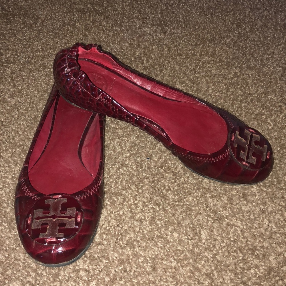 Tory Burch red crocodile flats